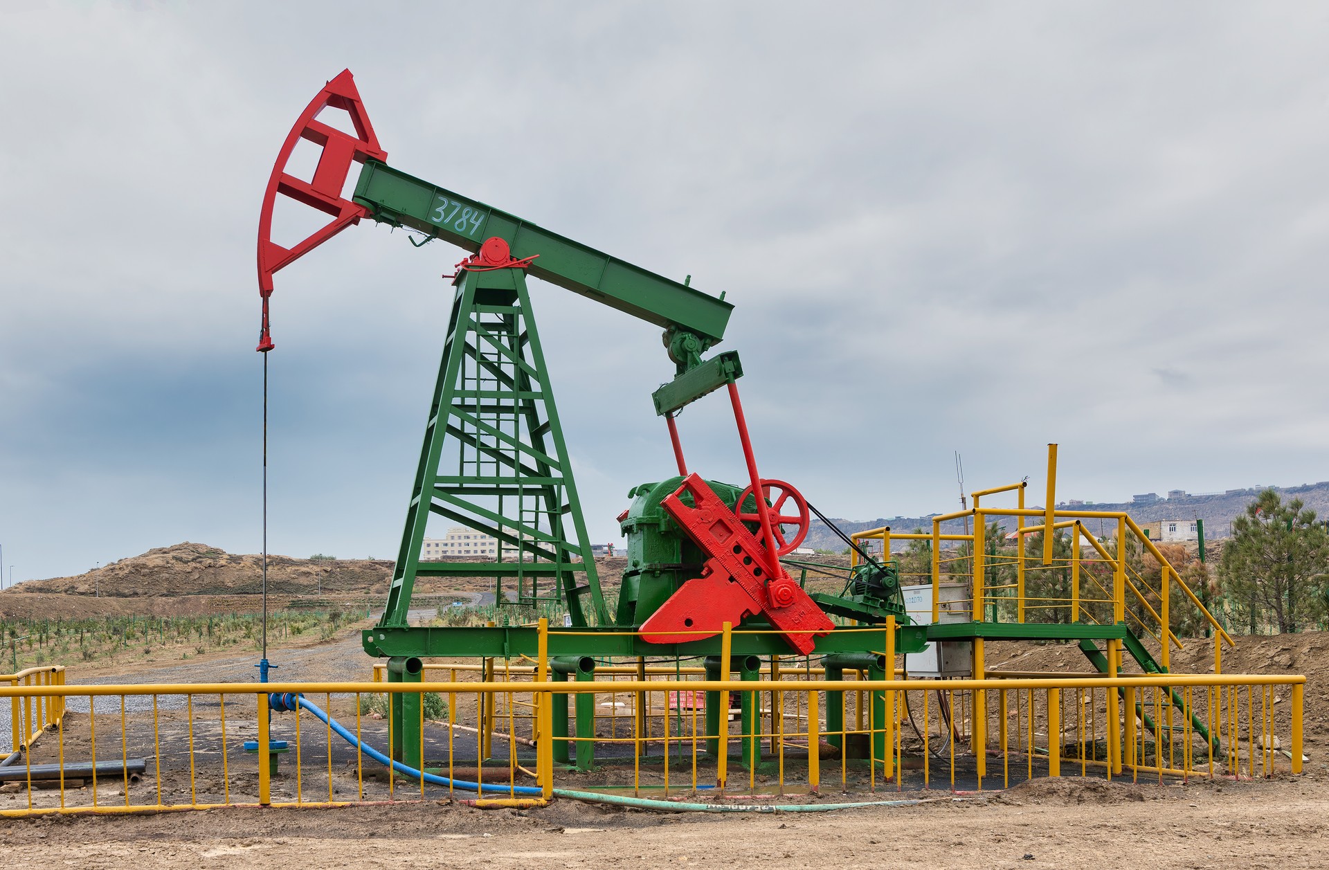 Active Oil Pumpjack in Baku, Azerbaijan During Overcast Daylight